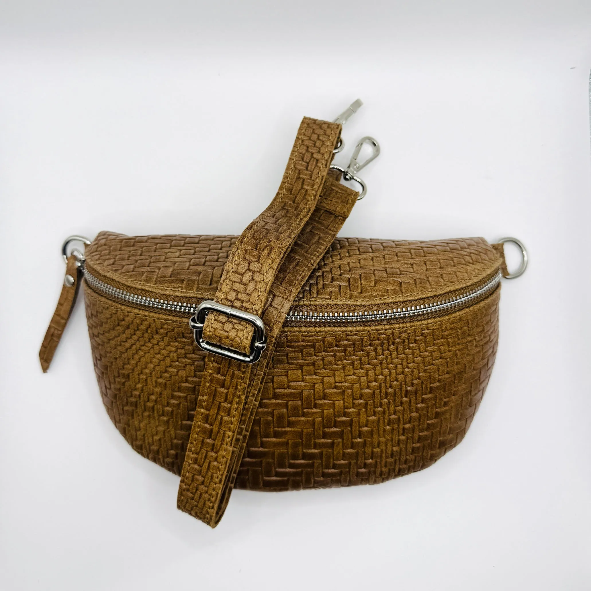 Cognac Weave Crossbody Bag