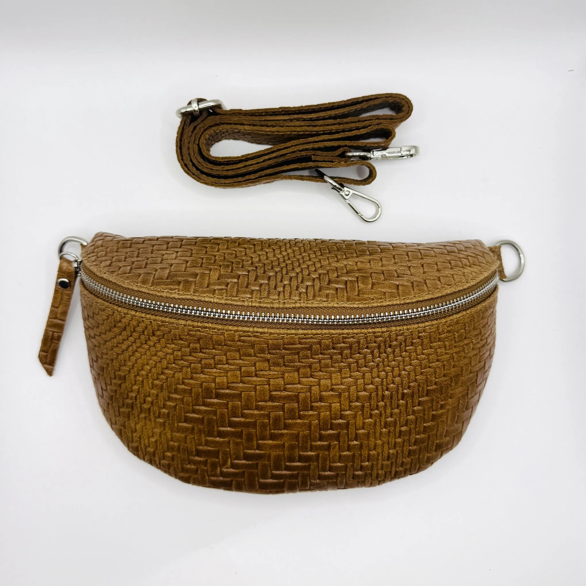 Cognac Weave Crossbody Bag