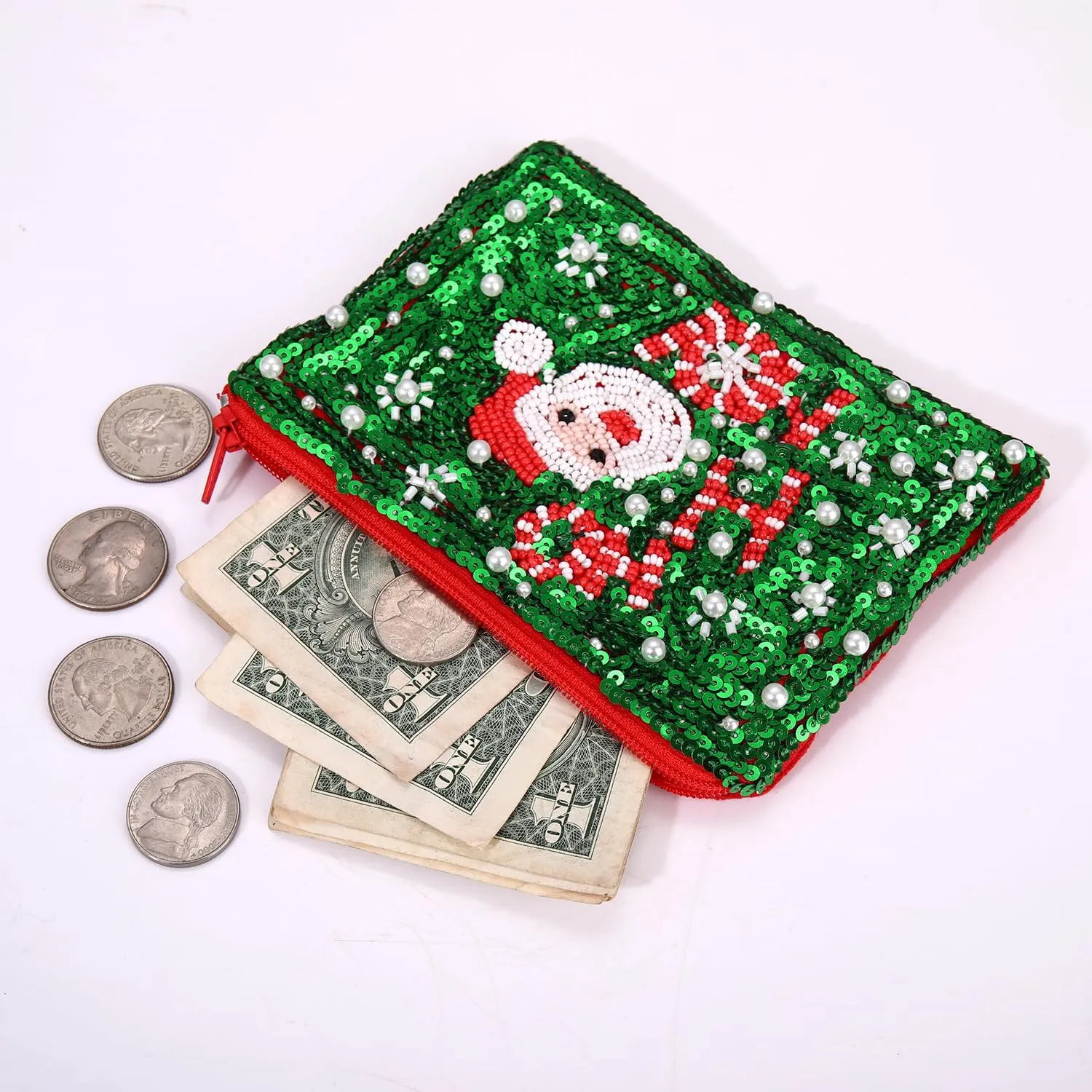 Coin Purse Beaded Coin Purse for Women Christmas Holiday Coin Pouch Small Change Purse Wallet for Her