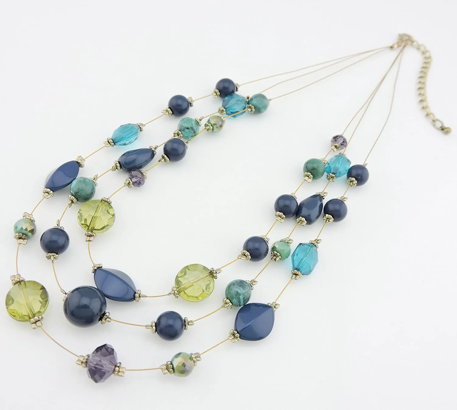 Coiris 3 Layers Illusion Wire Beaded Statement 19.5" Necklace for Women