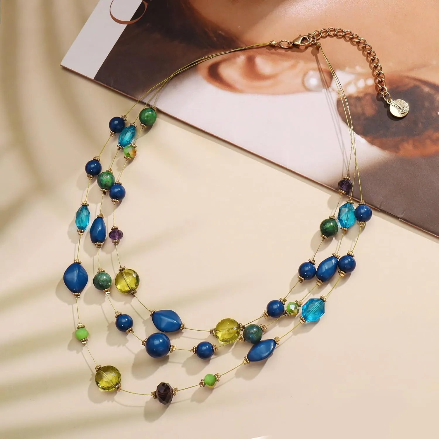Coiris 3 Layers Illusion Wire Beaded Statement 19.5" Necklace for Women