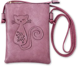 Collections Etc Stylish Embossed Cat Design Adjustable Crossbody Bag