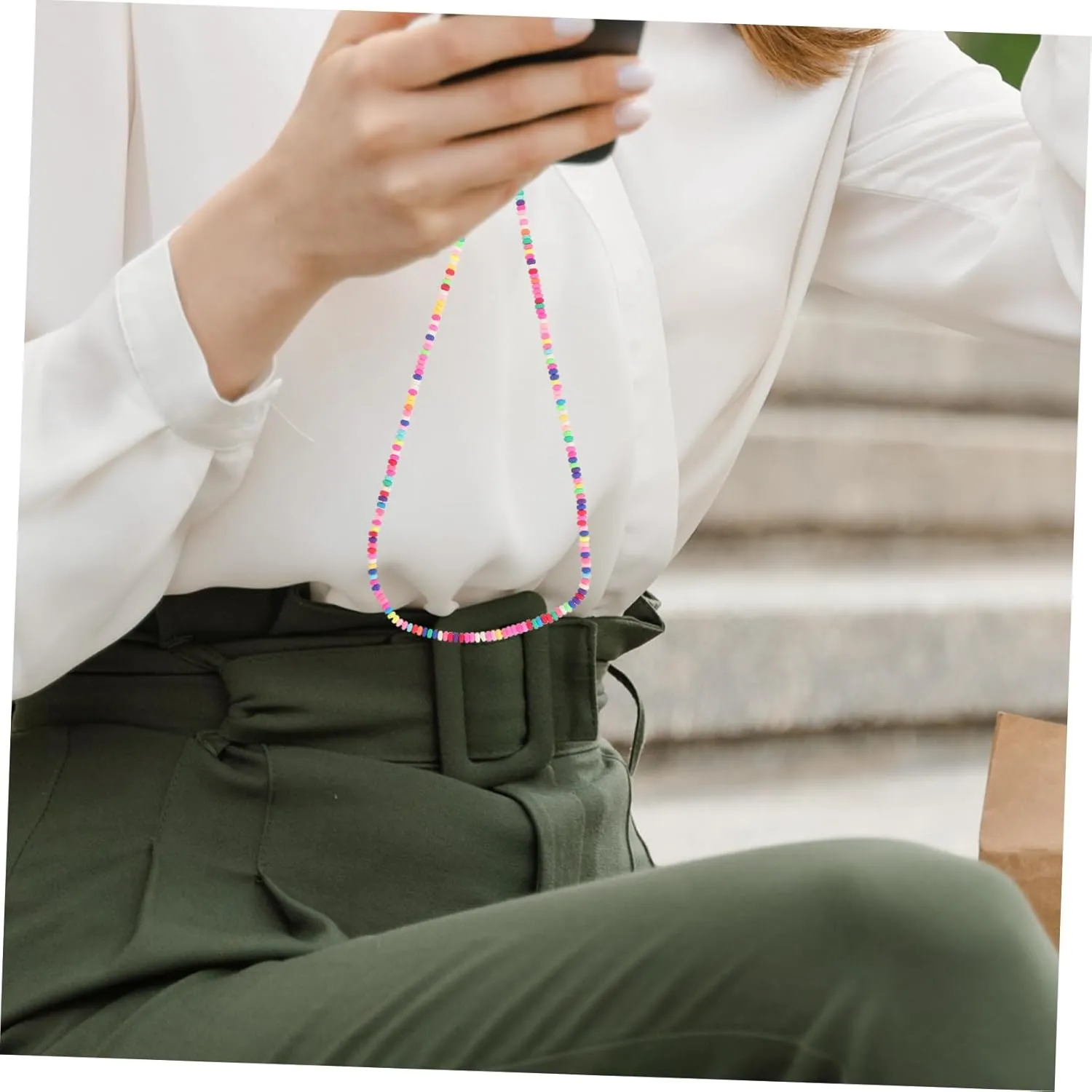 Colorful Beaded Phone Lanyard Detachable Chain Necklace for Smartphones Durable Hanging Strap for Keys