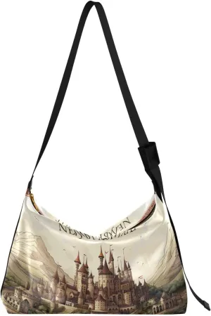 Colorful Geometrical Ornament with Stylized Large Crossbody Bag, Wide Strap Hobo Bag, Large Womens Crossbody Bag