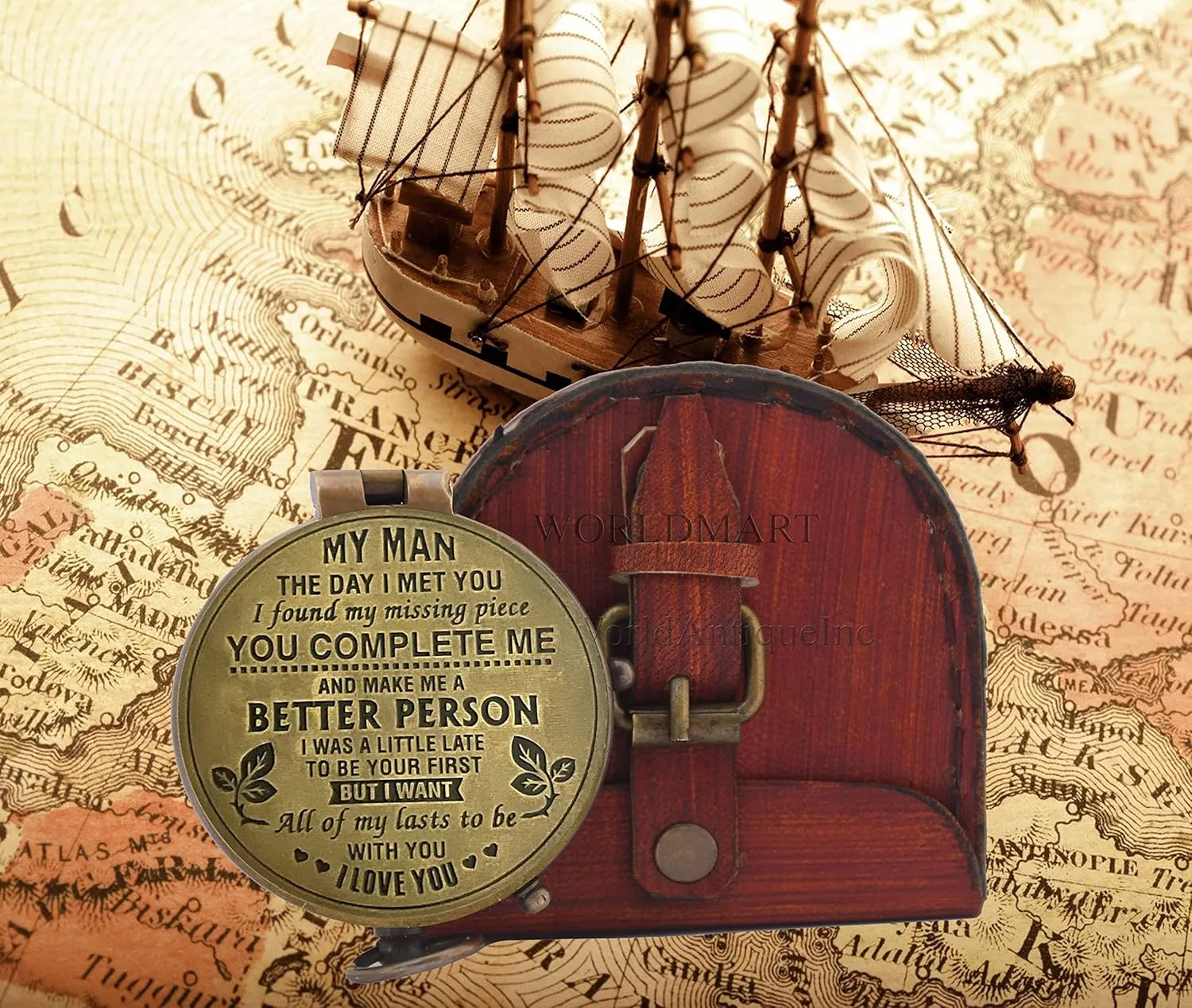 Compass for Husband, Anniversary, Long Distance Relationship - I Miss You Gift for Army Boyfriend