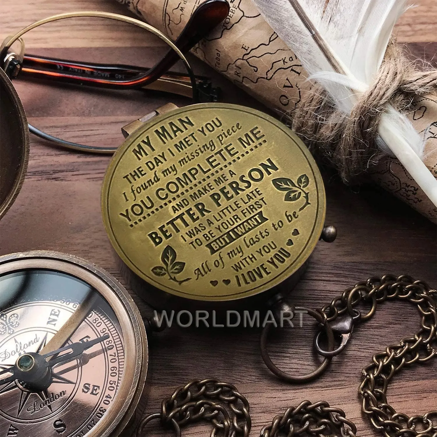 Compass for Husband, Anniversary, Long Distance Relationship - I Miss You Gift for Army Boyfriend