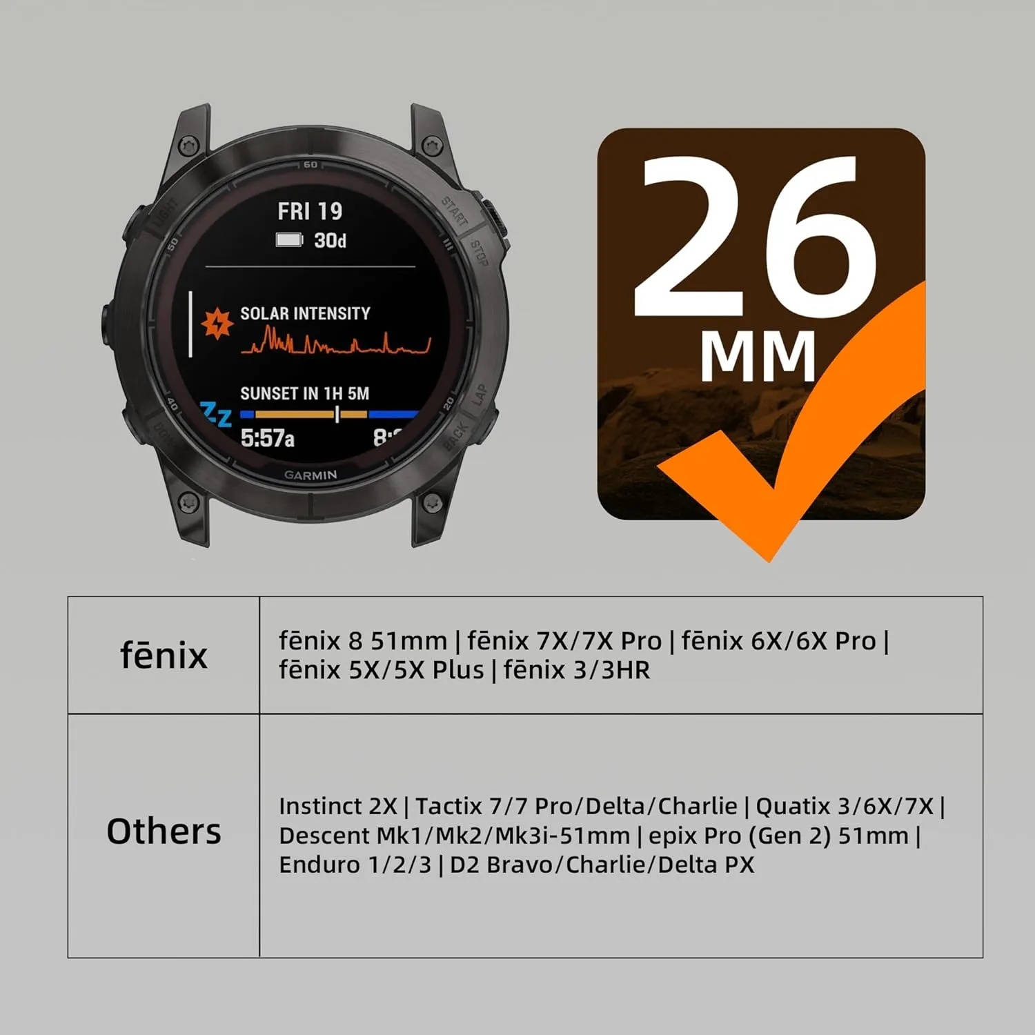 Compatible with Garmin Fenix 6X Pro Band - 26mm Quick Fit Rugged Strap with Magnetic Fidlock V-Buckle for Fenix 8 51mm/7X/7X Pro/6X/5X/5X Plus/3 HR/Tactix/Enduro/Instinct 2X/Quatix 3 6X 7X