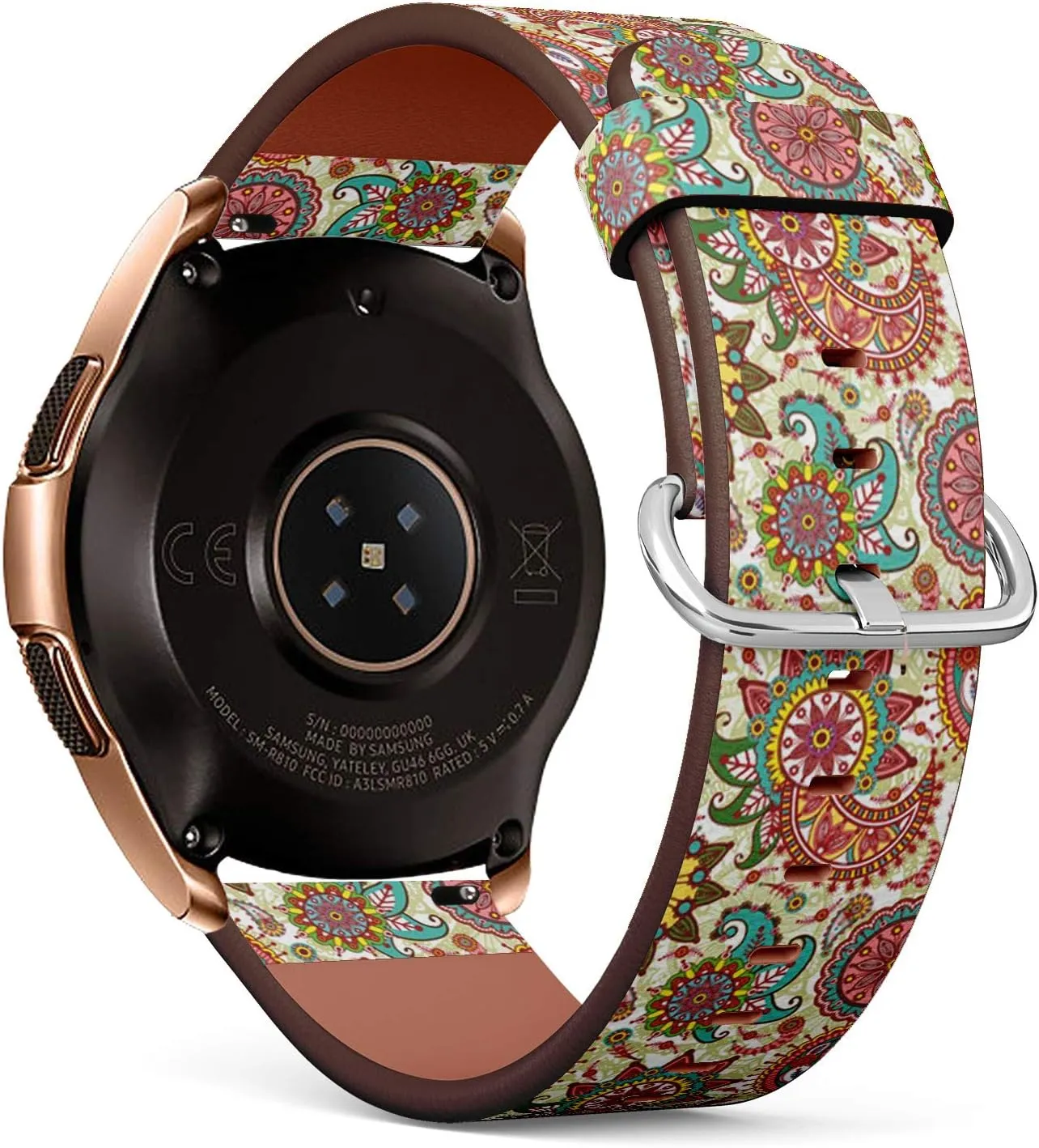 Compatible with Samsung Galaxy Watch (42mm) - Leather Watch Wrist Band Strap Bracelet with Quick-Release Pins (Paisley Flowers)