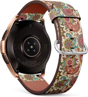 Compatible with Samsung Galaxy Watch (42mm) - Leather Watch Wrist Band Strap Bracelet with Quick-Release Pins (Paisley Flowers)