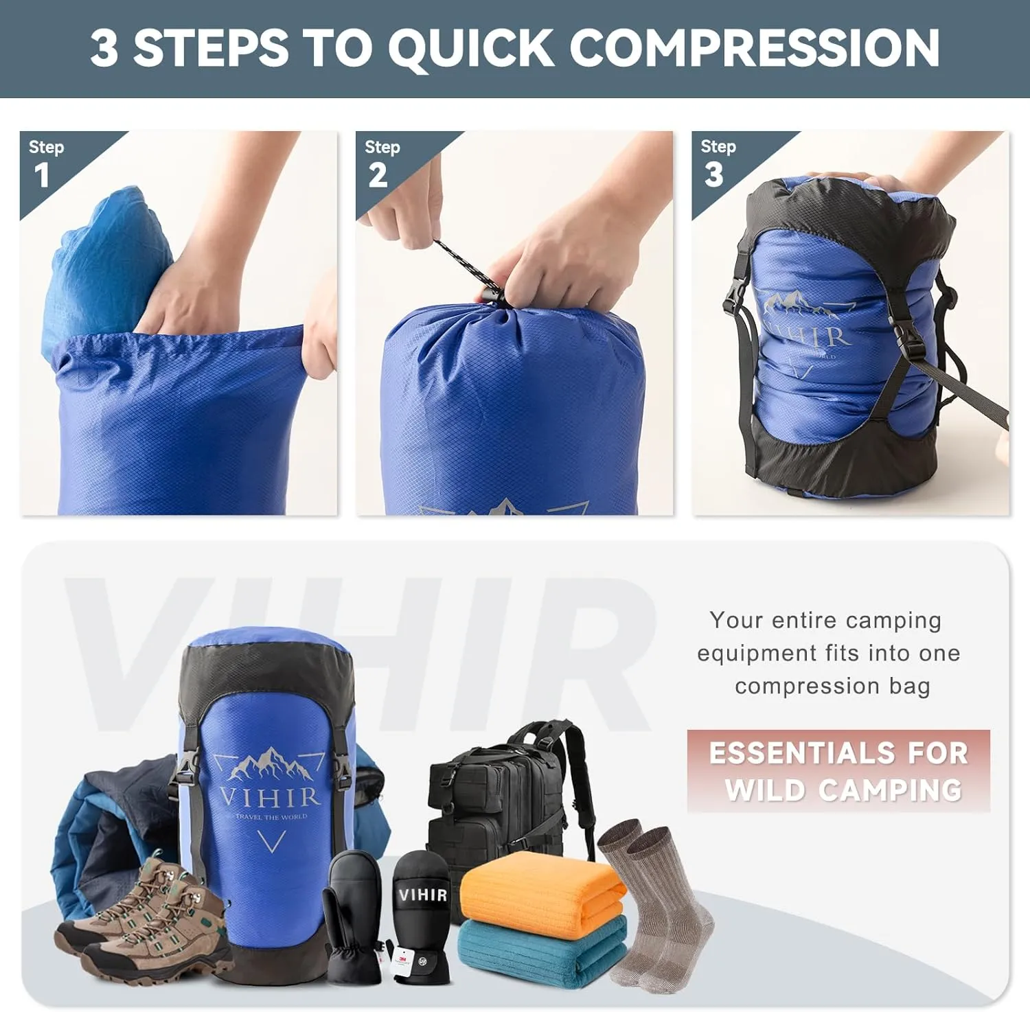 Compression Sack -Rainproof Design and Space Saving,Ultralight 10L/14L/20LSleeping Bag Stuff Sack for Hiking and Camping