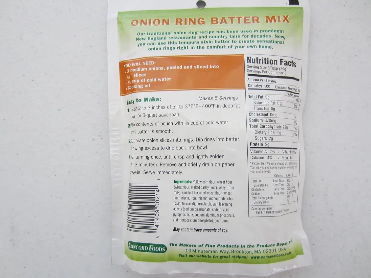 Concord Onion Ring Batter Mix, 5.2-Ounce Pouches (Pack of 18 )