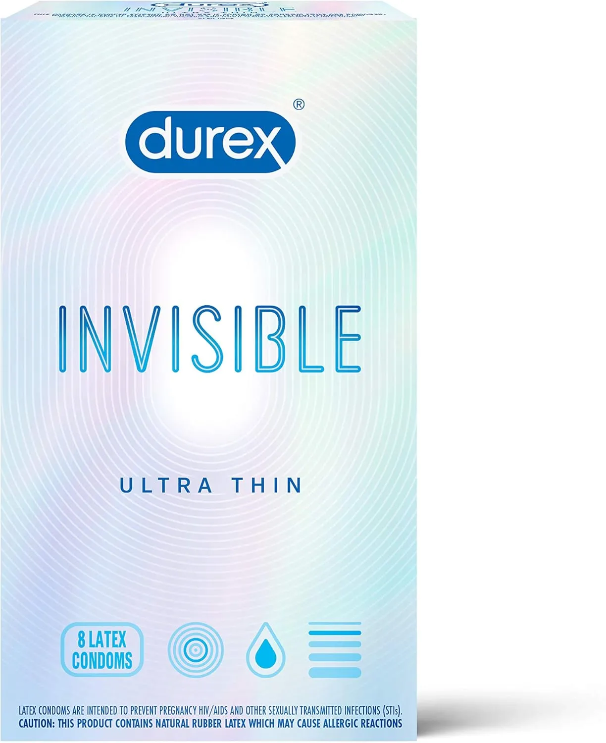 Condoms, Ultra Thin Lubricated Natural Latex, Durex Invisible Condoms, 8 Count - Ultra Sensitive, Lubricated, Transparent