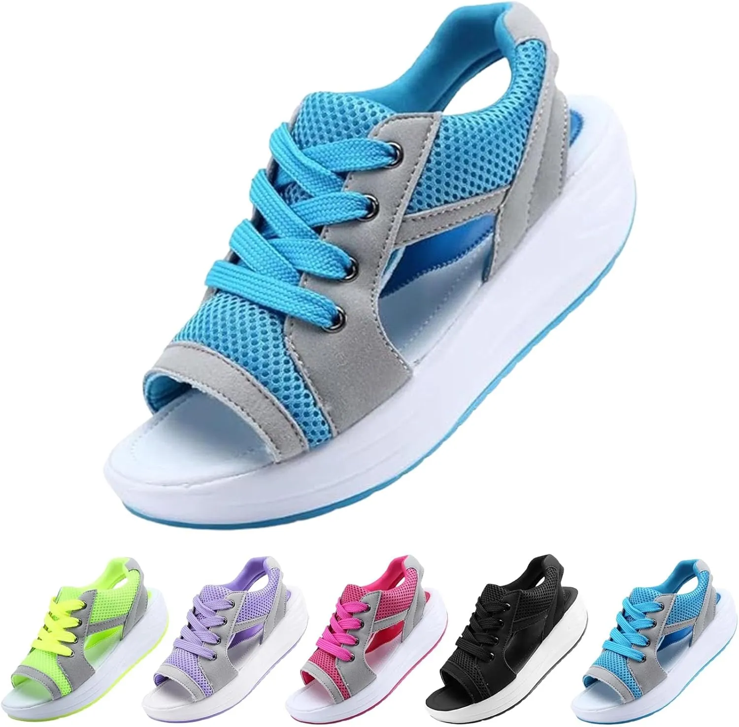 Contrast Paneled Cutout Lace-Up Muffin Sandals, Open Toe Tennis Shoes, Women Causal Summer Toe Platform Sneaker Sandals, Muffin Sandals for Women