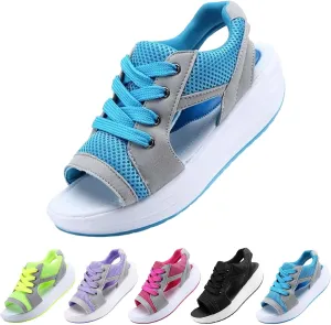 Contrast Paneled Cutout Lace-Up Muffin Sandals, Open Toe Tennis Shoes, Women Causal Summer Toe Platform Sneaker Sandals, Muffin Sandals for Women