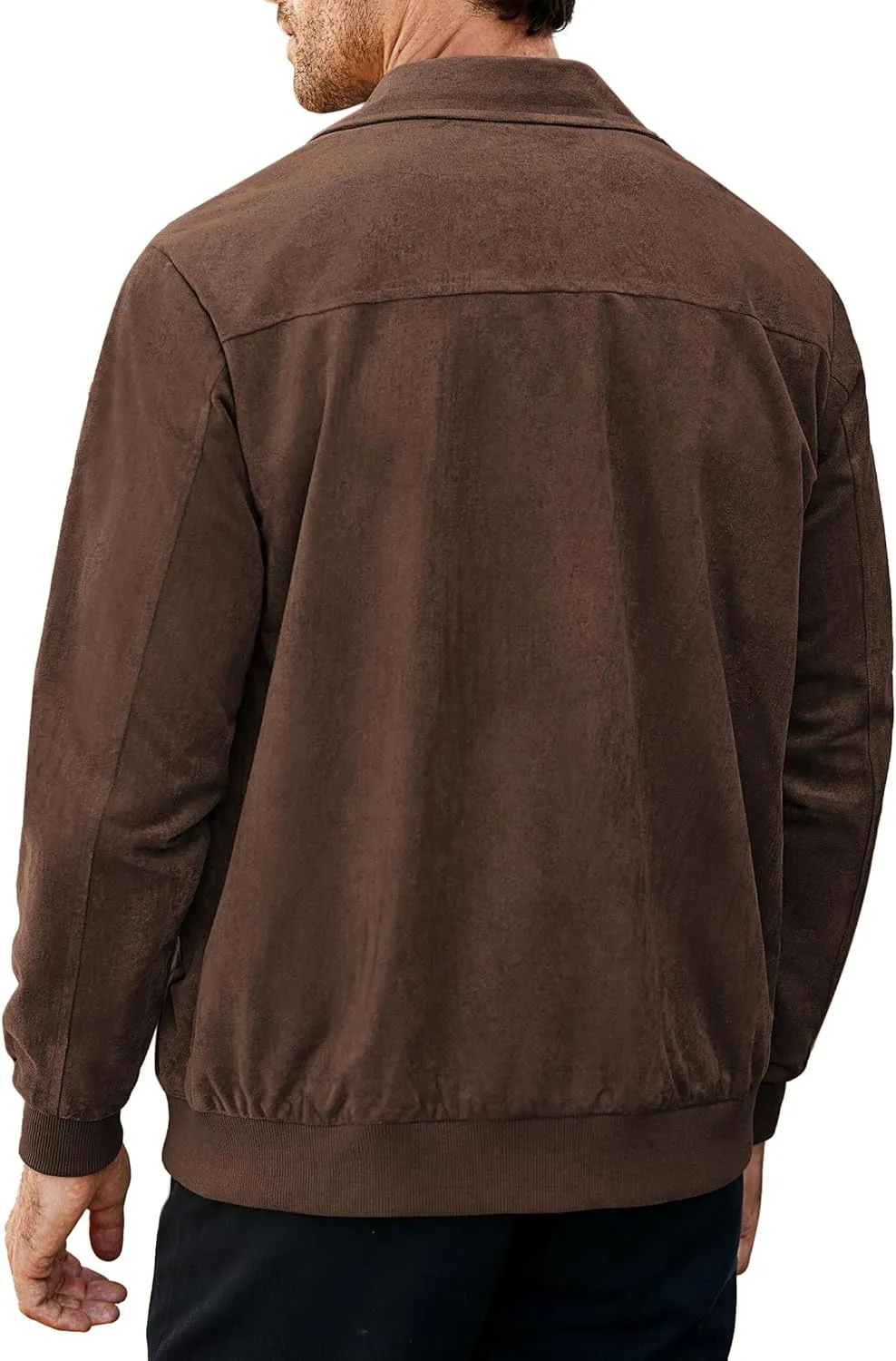 COOFANDY Men's Casual Suede Bomber Jacket Lightweight Full Zip Up Jackets Vintage Faux Leather Jacket
