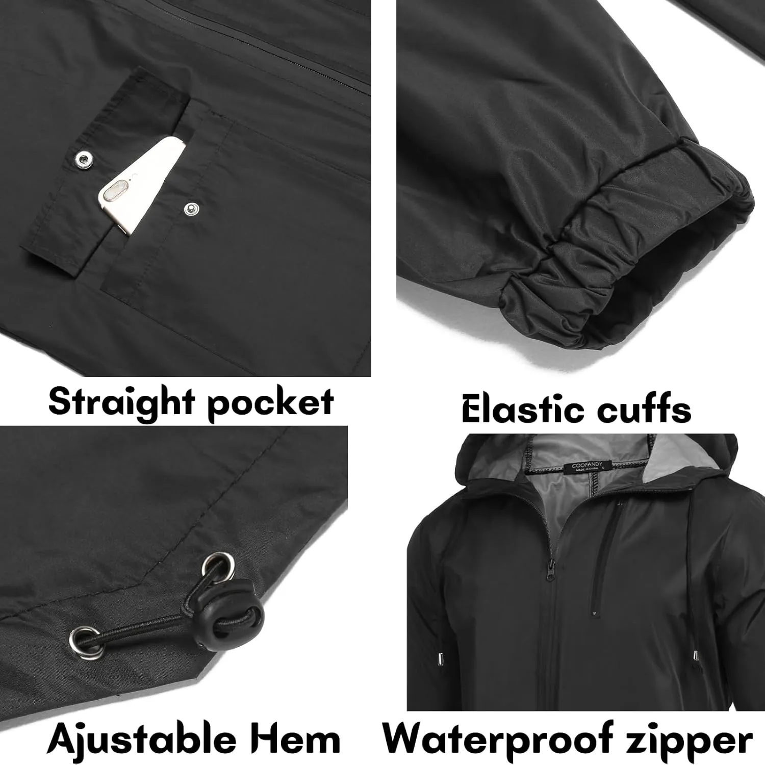 COOFANDY Men's Long Raincoat Ligtweight Rain Jacket Waterproof Outdoor Jackets with Hood