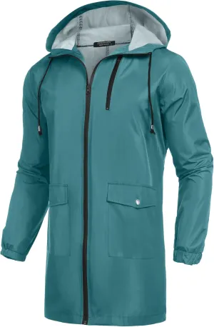 COOFANDY Men's Long Raincoat Ligtweight Rain Jacket Waterproof Outdoor Jackets with Hood