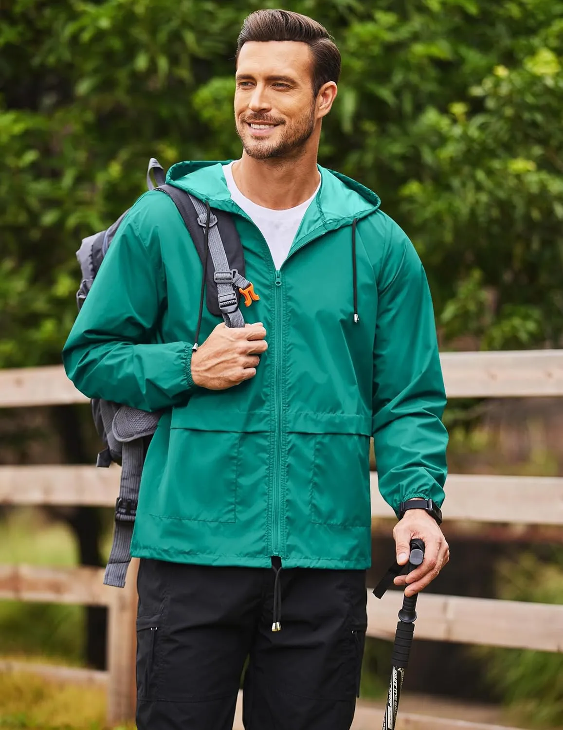 COOFANDY Mens Packable Rain Jacket Lightweight Waterproof Raincoat with Hood Outdoor Rain Gear Travel Hiking Cycling