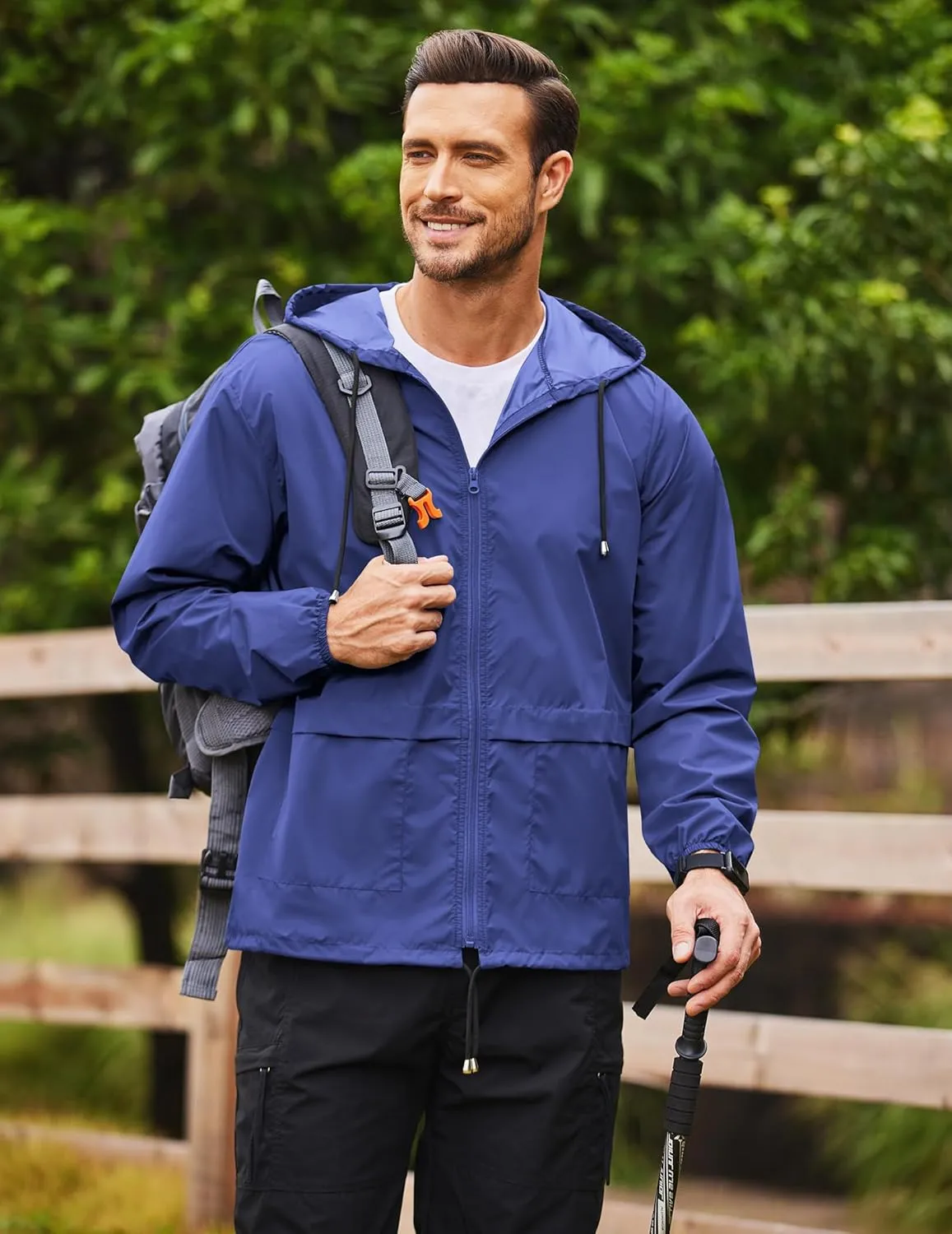 COOFANDY Mens Packable Rain Jacket Lightweight Waterproof Raincoat with Hood Outdoor Rain Gear Travel Hiking Cycling
