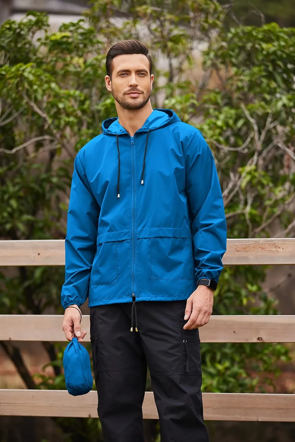 COOFANDY Mens Packable Rain Jacket Lightweight Waterproof Raincoat with Hood Outdoor Rain Gear Travel Hiking Cycling