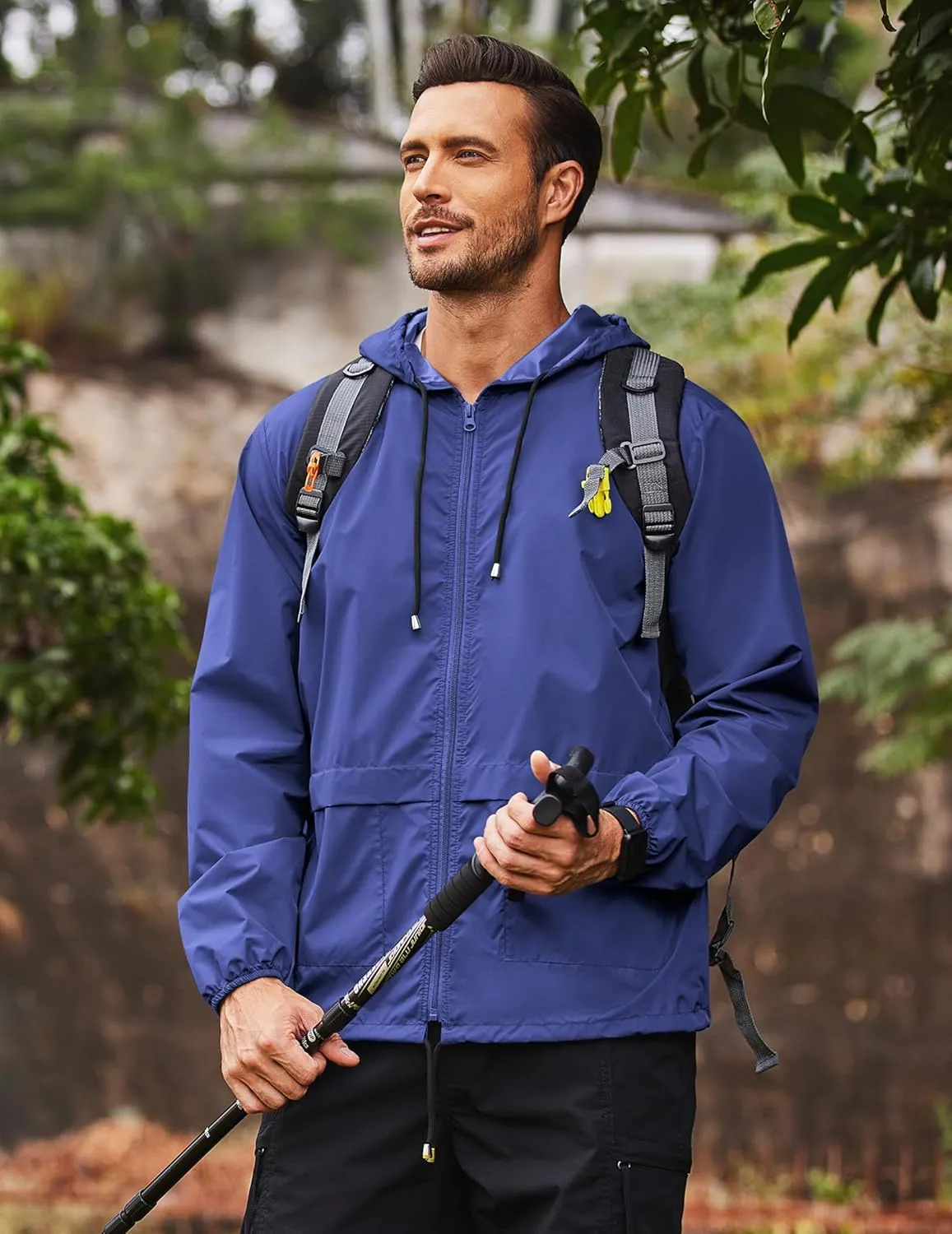 COOFANDY Mens Packable Rain Jacket Lightweight Waterproof Raincoat with Hood Outdoor Rain Gear Travel Hiking Cycling