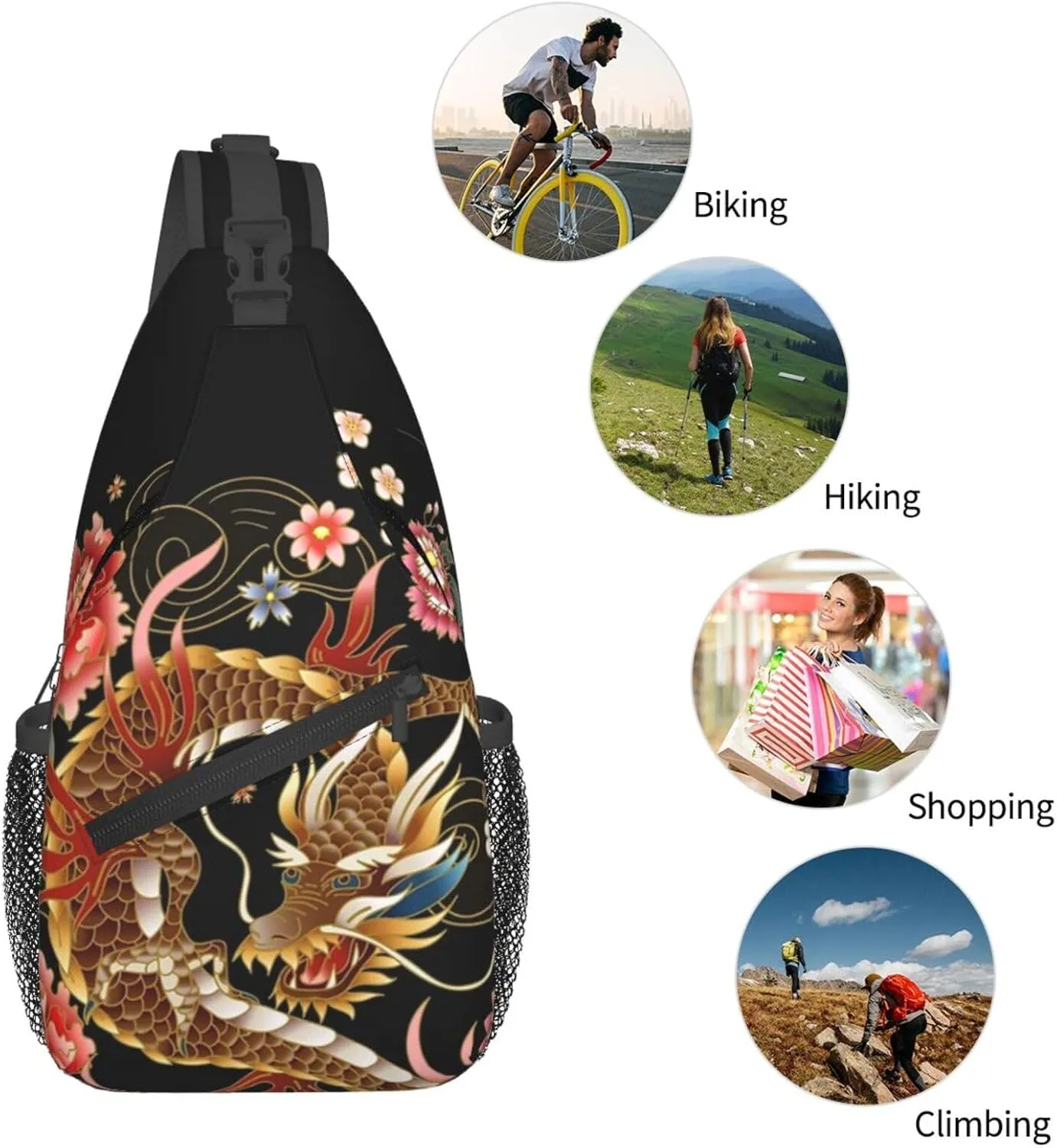 Cool Dragon Crossbody Sling Backpack Sling Bag Travel Hiking Chest Bag Dragon Daypack for Men Women