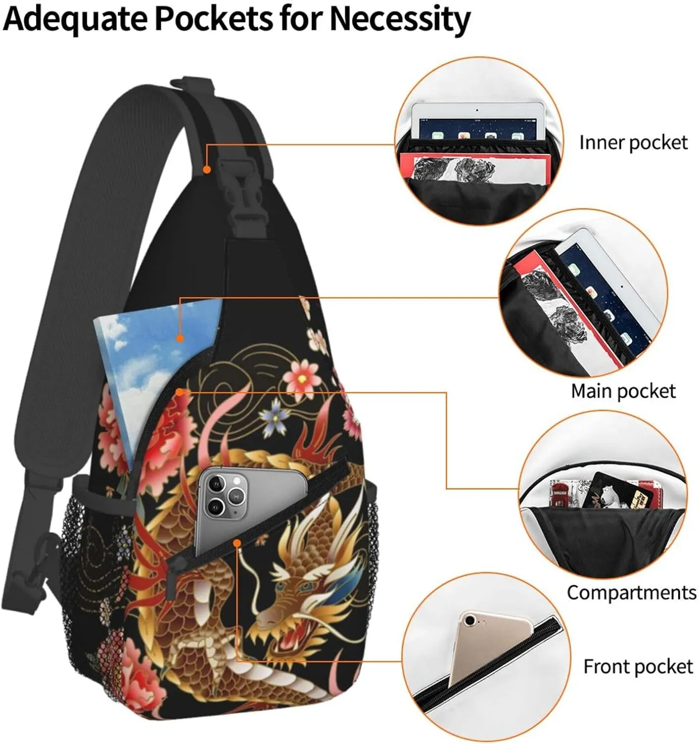 Cool Dragon Crossbody Sling Backpack Sling Bag Travel Hiking Chest Bag Dragon Daypack for Men Women