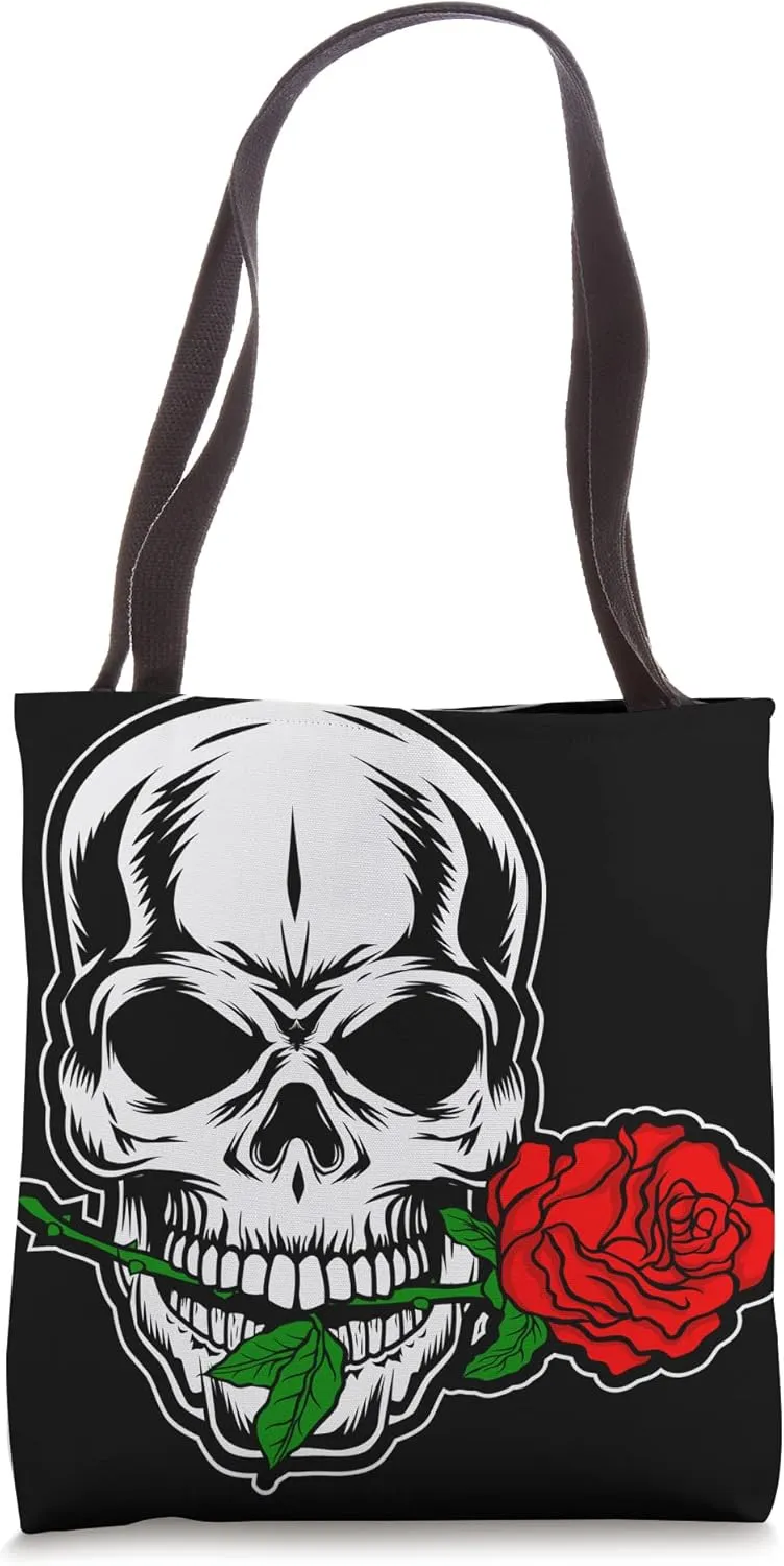 cool skull bites on rose Tote Bag