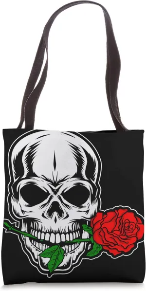 cool skull bites on rose Tote Bag