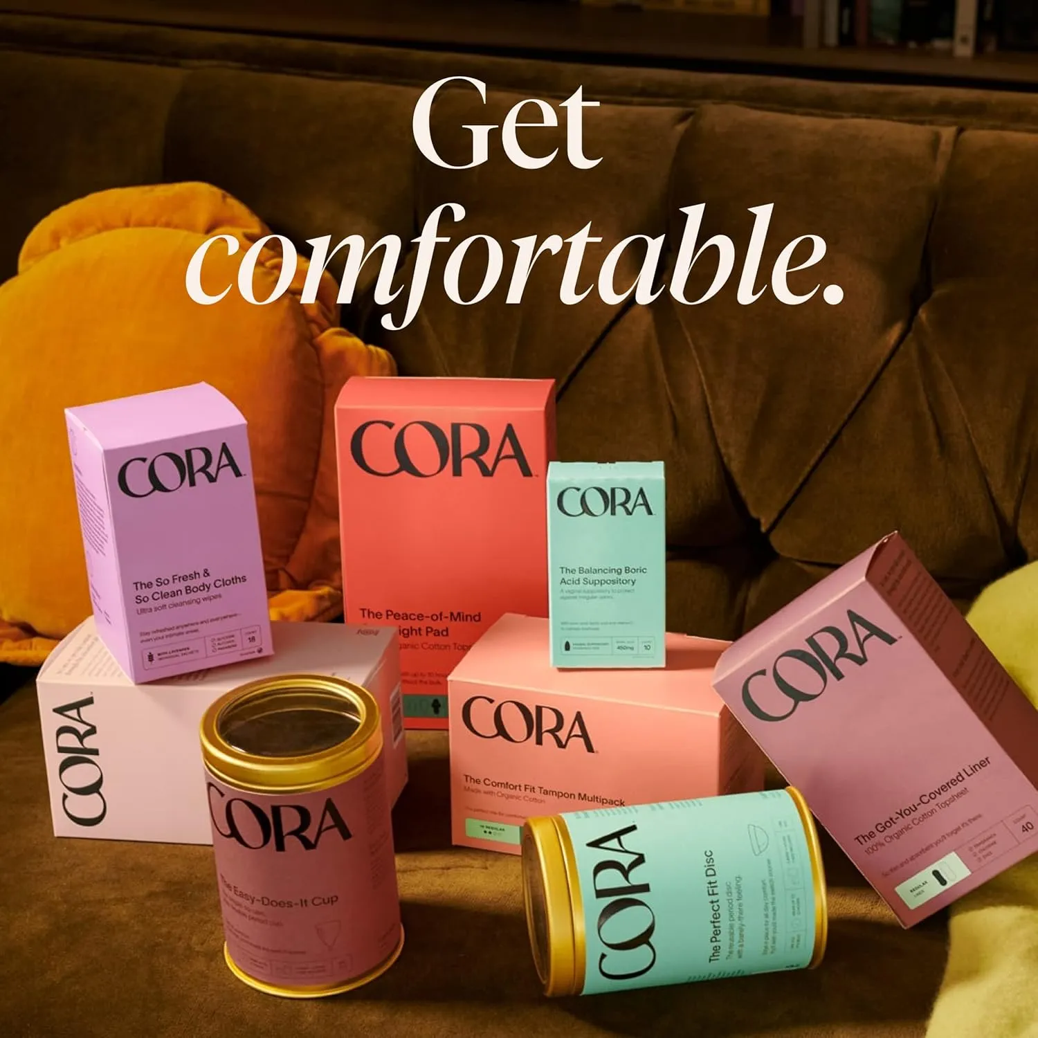 Cora Ultra Thin Organic Bladder Liners | Incontinence & Postpartum Pads for Women | Panty Liners for Bladder Leaks | Breathable Cotton (50 Extra Long)