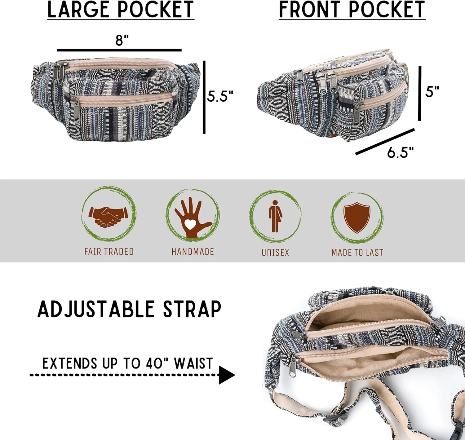 core hemp fanny pack (Boho Storm)
