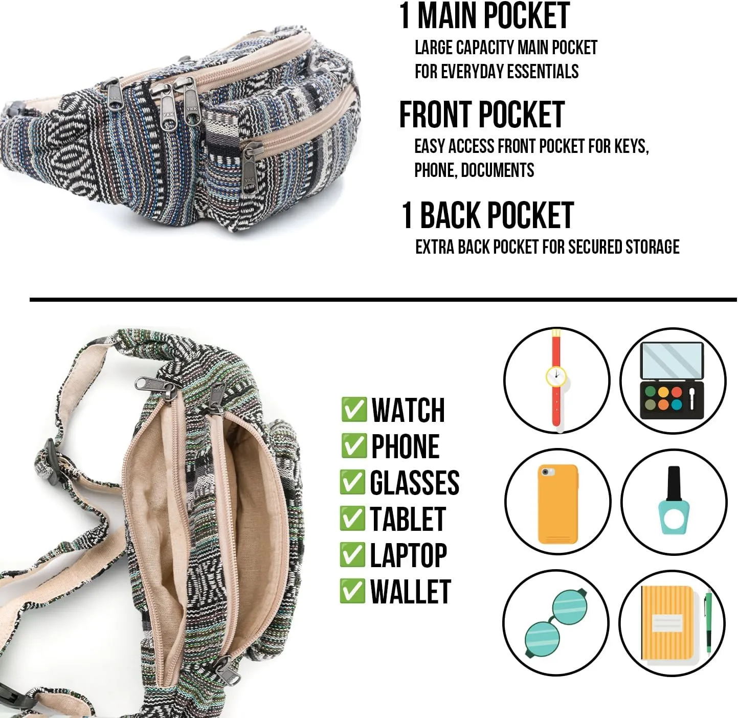 core hemp fanny pack (Boho Storm)