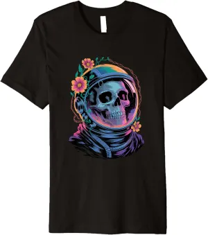 Cosmic Skull in Retro Space Helmet Astronaut Floral Orbit Premium T-Shirt