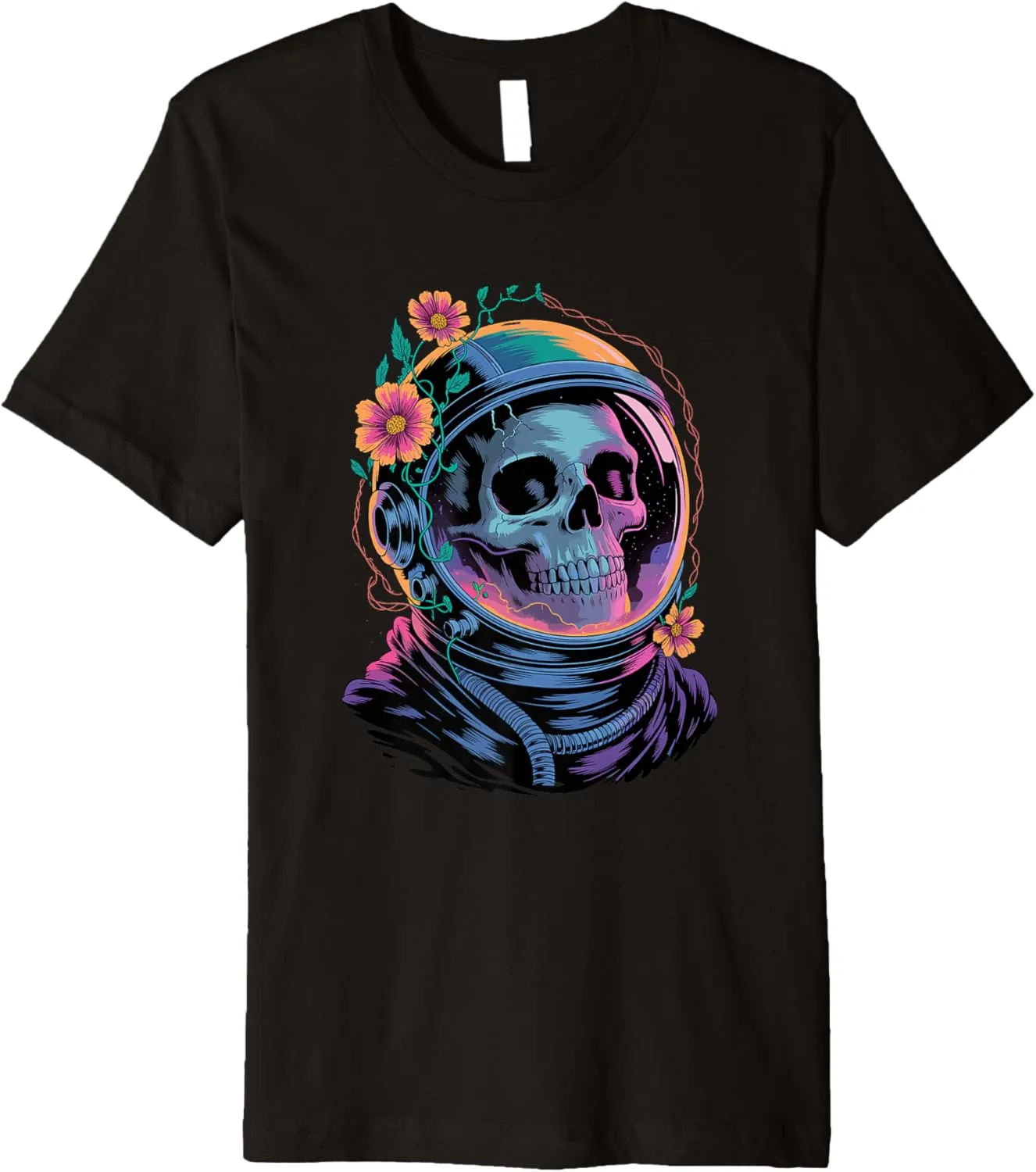 Cosmic Skull in Retro Space Helmet Astronaut Floral Orbit Premium T-Shirt