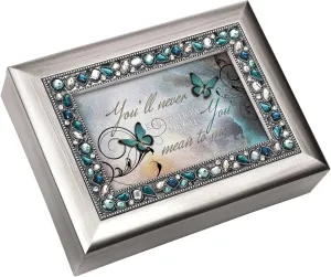 Cottage Garden Never Know How Much You Mean to Me Brushed Silvertone Jeweled Music Box Plays Wonderful World