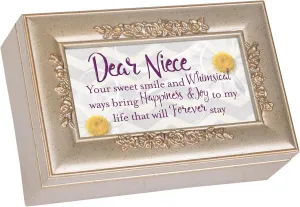 Cottage Garden Niece Sweet Smile Bring Joy Silvertone Embossed Rose Petite Music Box Plays You Light Up My Life