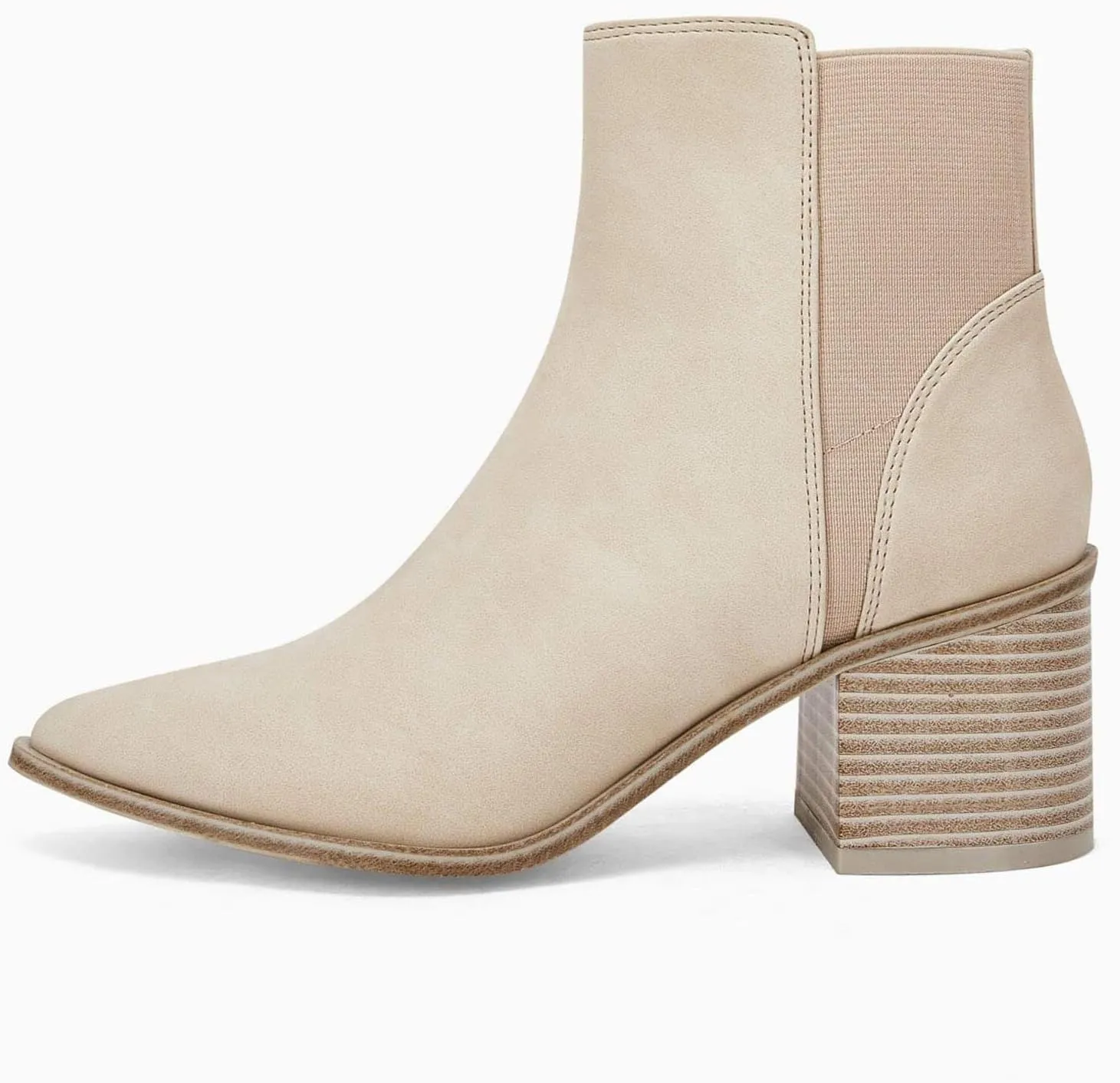 Coutgo Womens Pointed Toe Ankle Boots Elastic Chunky Block Stacked Mid Heel Slip On Chelsea Booties