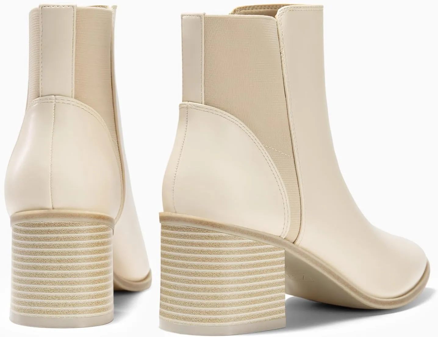 Coutgo Womens Pointed Toe Ankle Boots Elastic Chunky Block Stacked Mid Heel Slip On Chelsea Booties