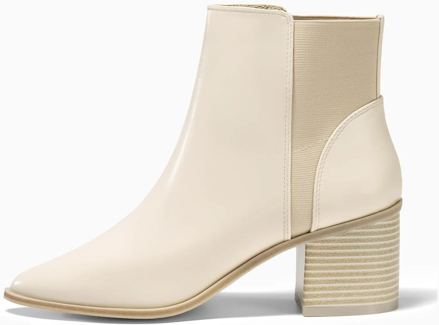 Coutgo Womens Pointed Toe Ankle Boots Elastic Chunky Block Stacked Mid Heel Slip On Chelsea Booties