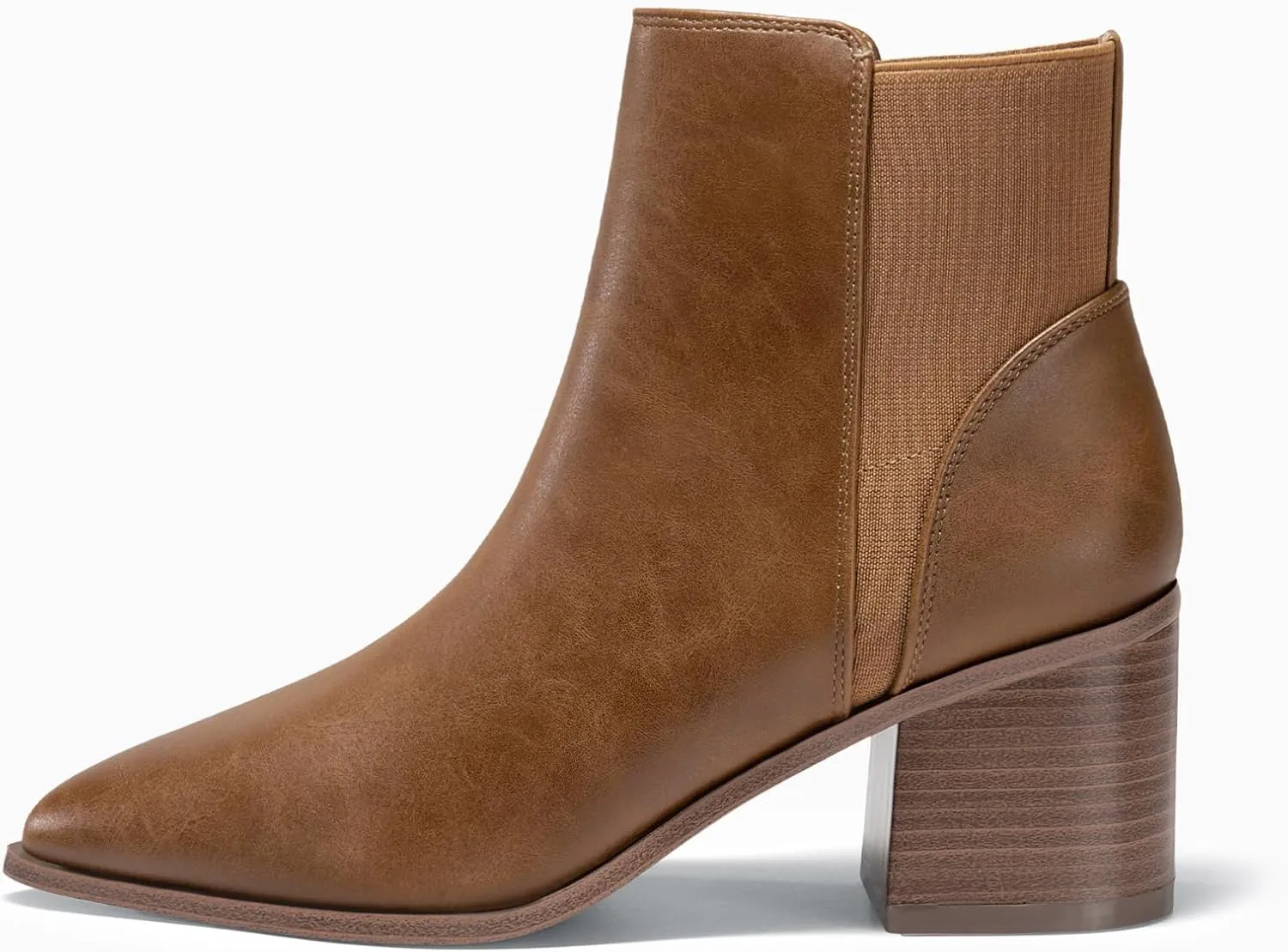 Coutgo Womens Pointed Toe Ankle Boots Elastic Chunky Block Stacked Mid Heel Slip On Chelsea Booties
