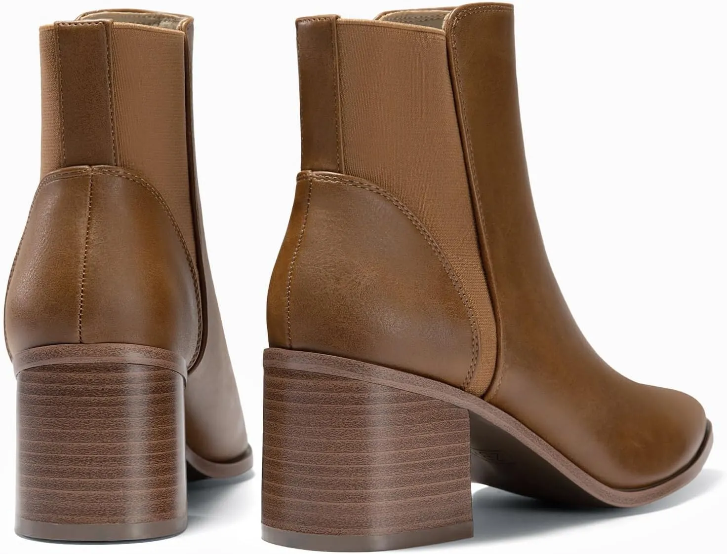 Coutgo Womens Pointed Toe Ankle Boots Elastic Chunky Block Stacked Mid Heel Slip On Chelsea Booties