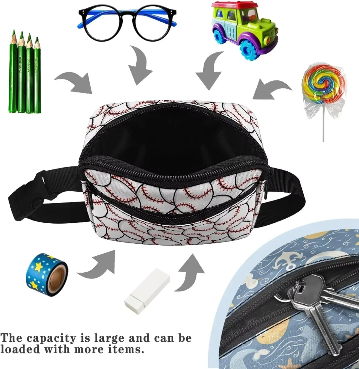Cozeyat Baseball Kids Fanny Pack Boys Purse Bum Bag Cute Cartoon Wasit Bag Travel Belt Bag,Crossbody bag for Kids Age 4-12