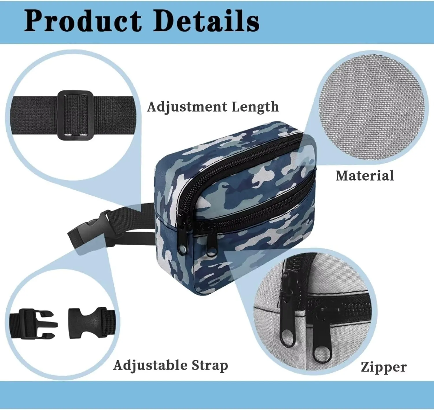 Cozeyat Blue Camo Kids Fanny Pack Boys Fanny Pack for Kids 4-6 6-9 Toddler Stuff Purse Pouch Boy 2-4 age 3-5 Children Waist Pack Kids Belt Bag Crossbody Sling Bad for Little Boys Hip Pack 6-8