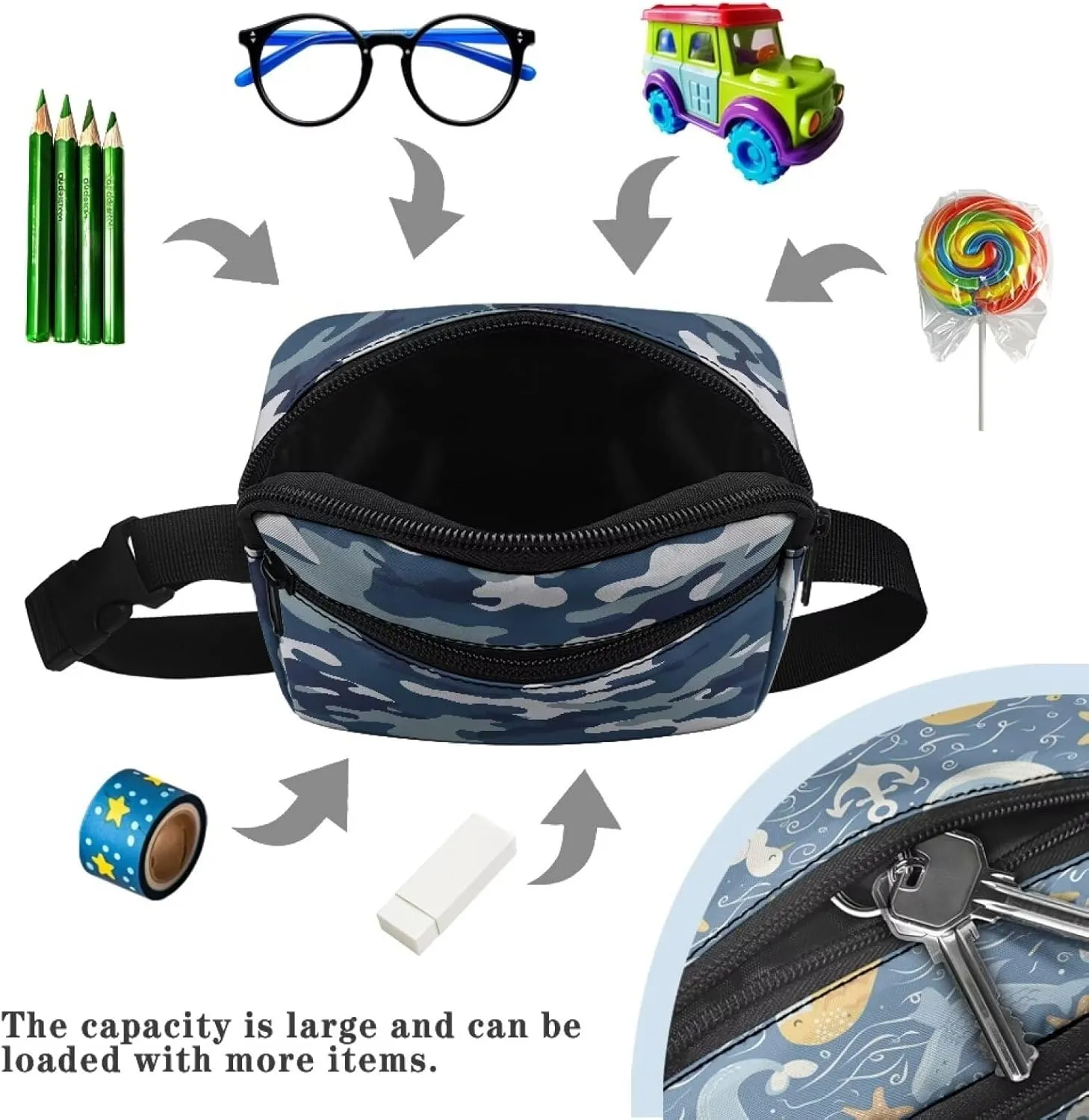 Cozeyat Blue Camo Kids Fanny Pack Boys Fanny Pack for Kids 4-6 6-9 Toddler Stuff Purse Pouch Boy 2-4 age 3-5 Children Waist Pack Kids Belt Bag Crossbody Sling Bad for Little Boys Hip Pack 6-8
