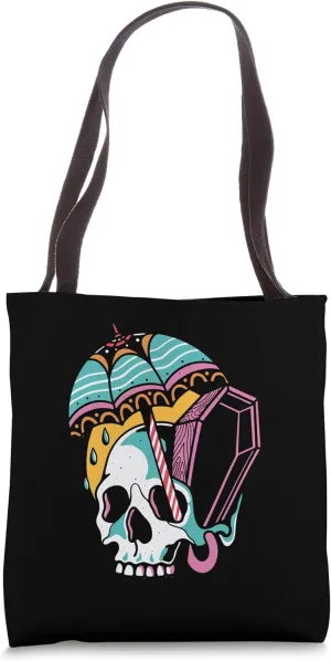 Creepy Halloween Skull Umbrella Coffin Melancholy Raindrops Tote Bag