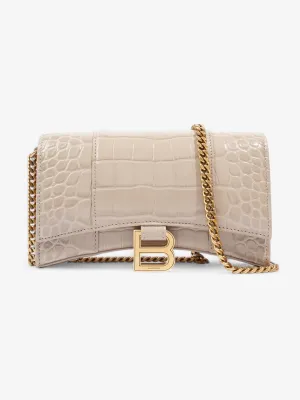 Croc Hourglass Wallet On Chain Grey Embossed Leather