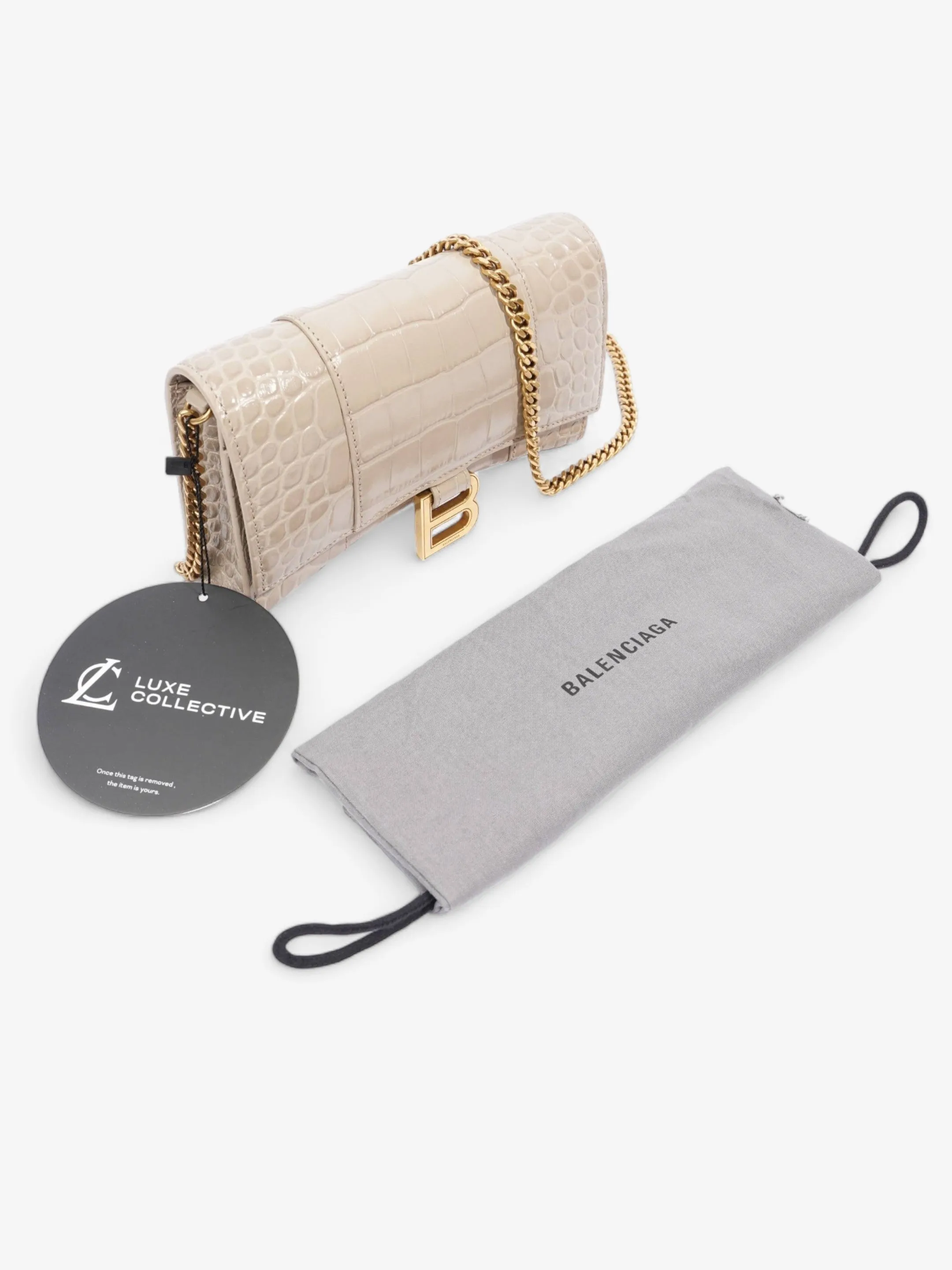Croc Hourglass Wallet On Chain Grey Embossed Leather