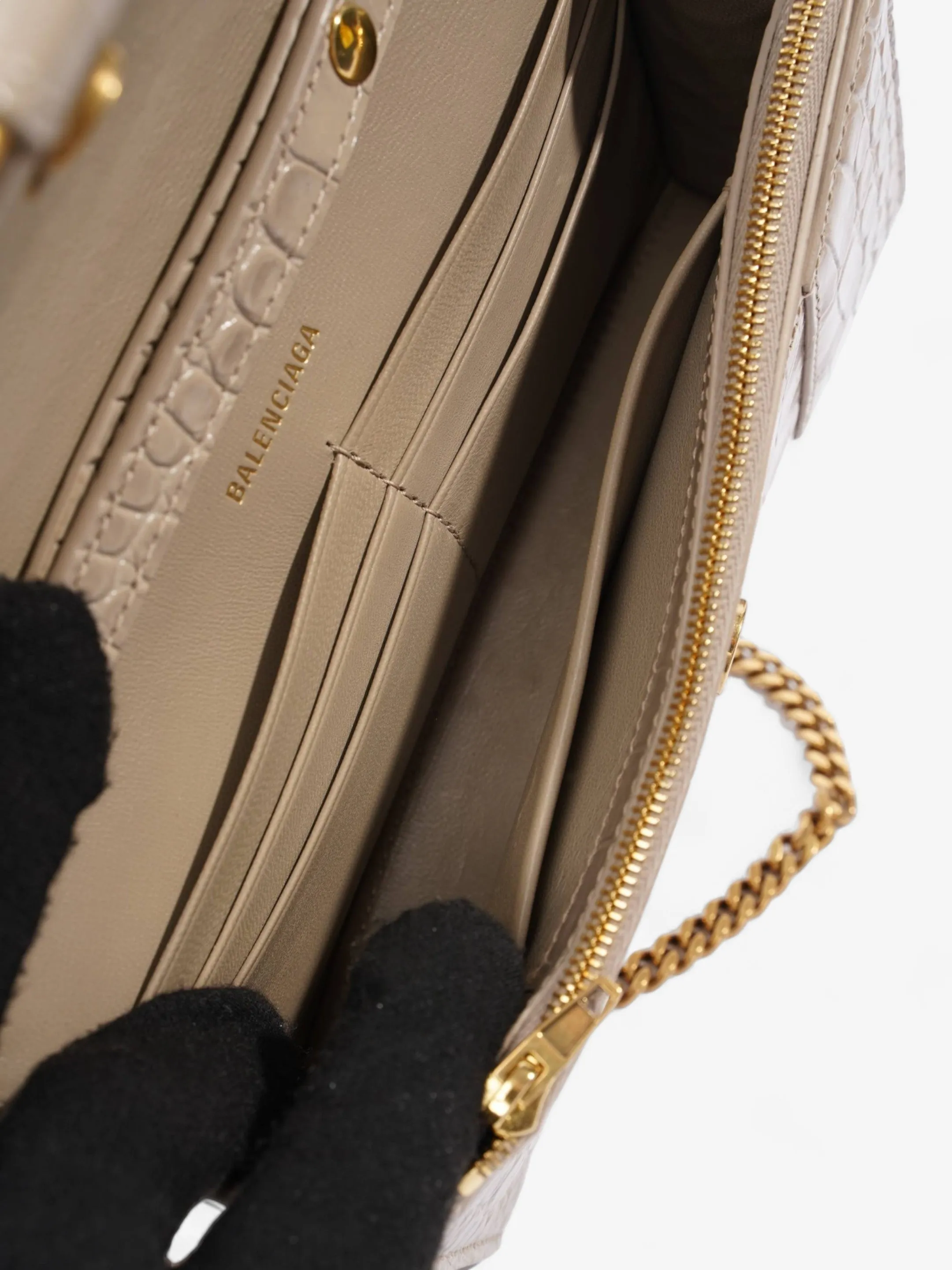 Croc Hourglass Wallet On Chain Grey Embossed Leather