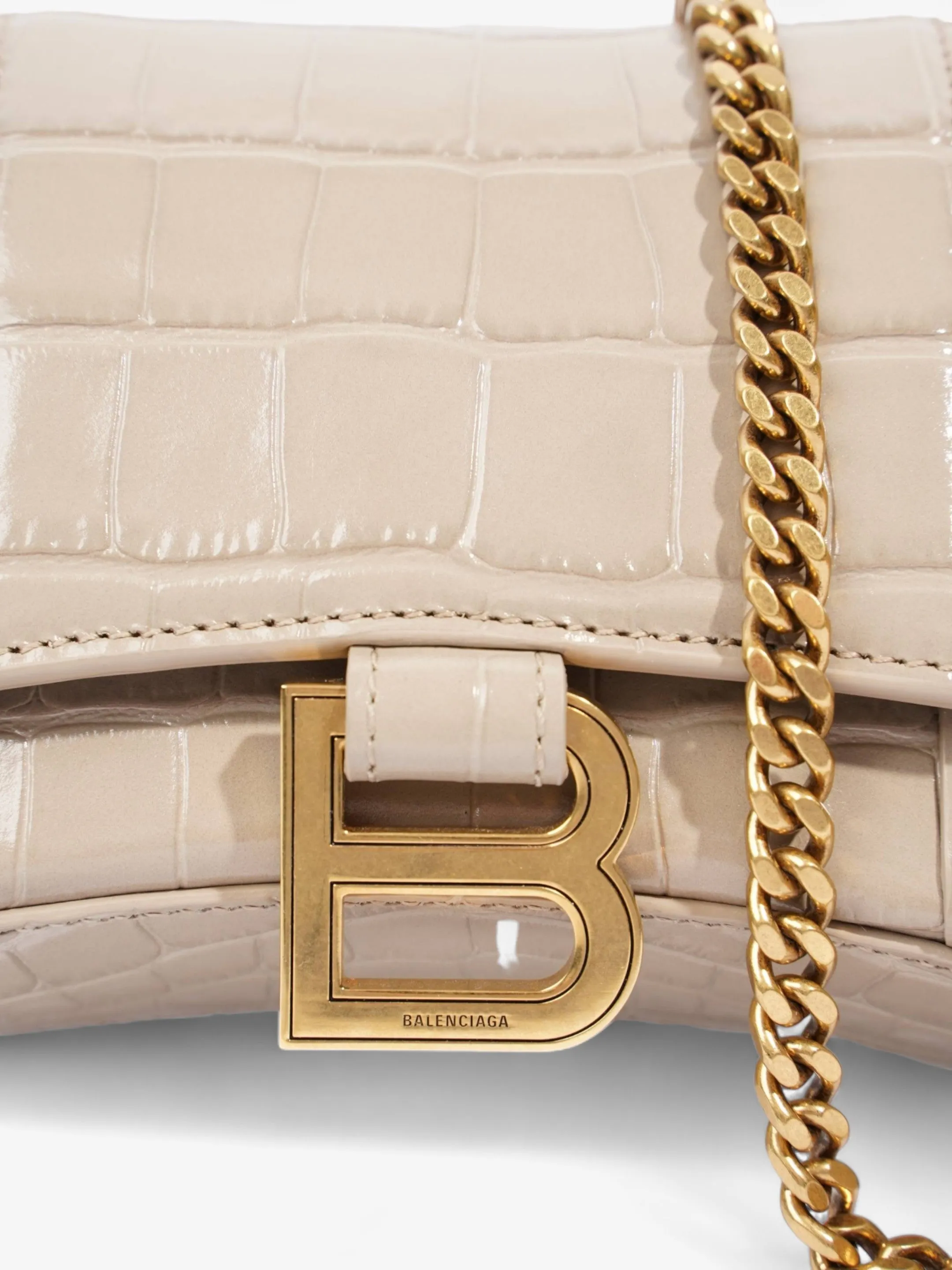 Croc Hourglass Wallet On Chain Grey Embossed Leather