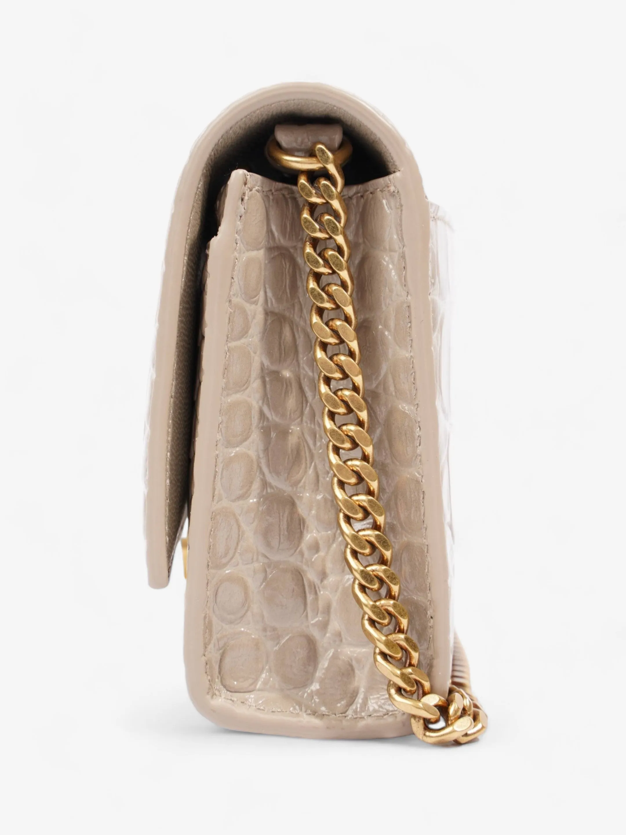 Croc Hourglass Wallet On Chain Grey Embossed Leather